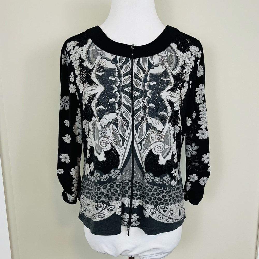 Joseph Ribkoff Black and White Floral Blazer Coat